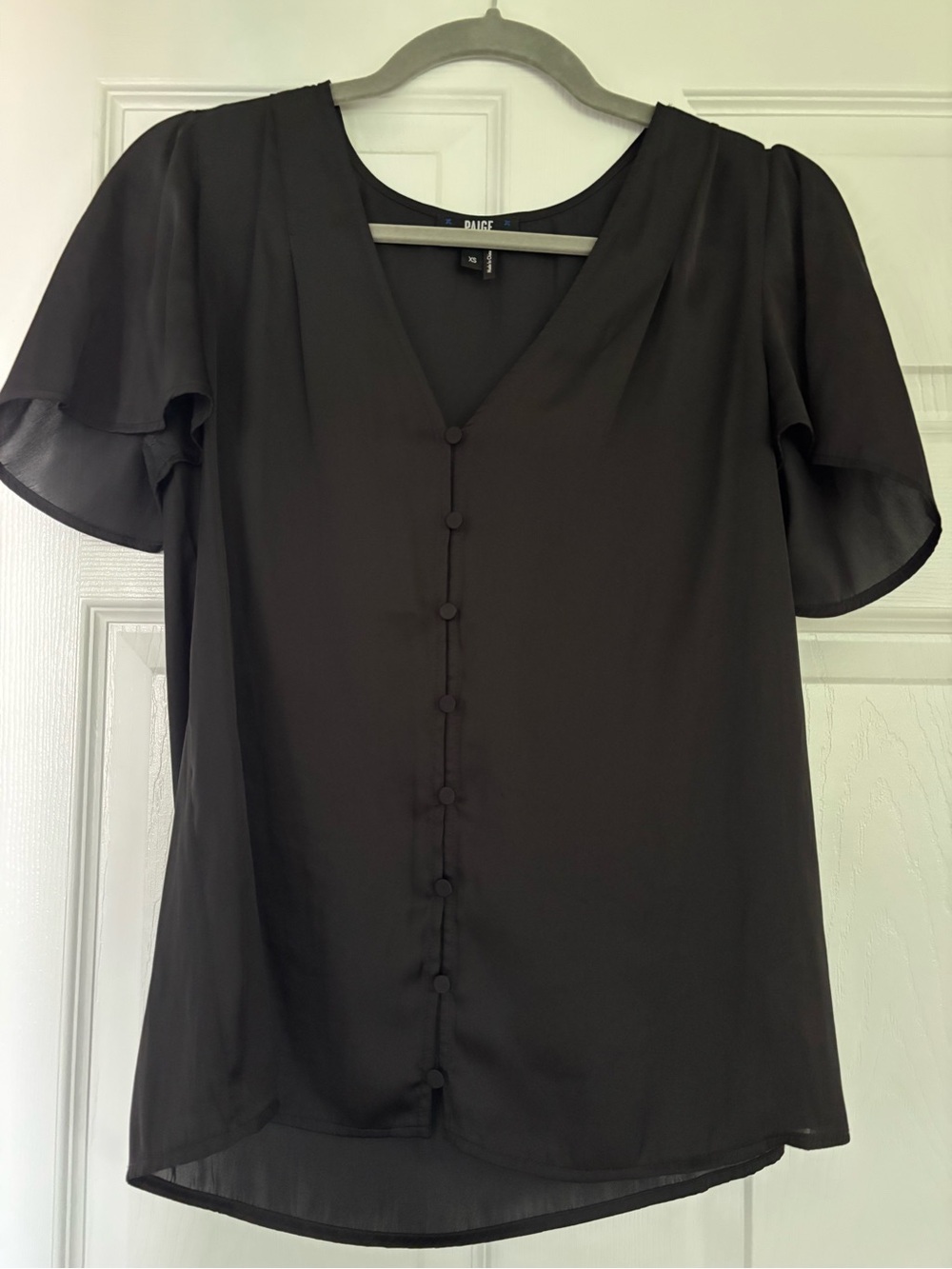 PAIGE Black Button-Front Flutter Sleeve Top